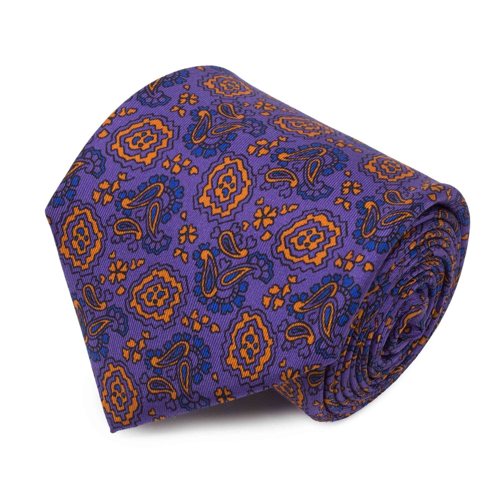Purple with Orange Prosecco Pattern Silk Tie