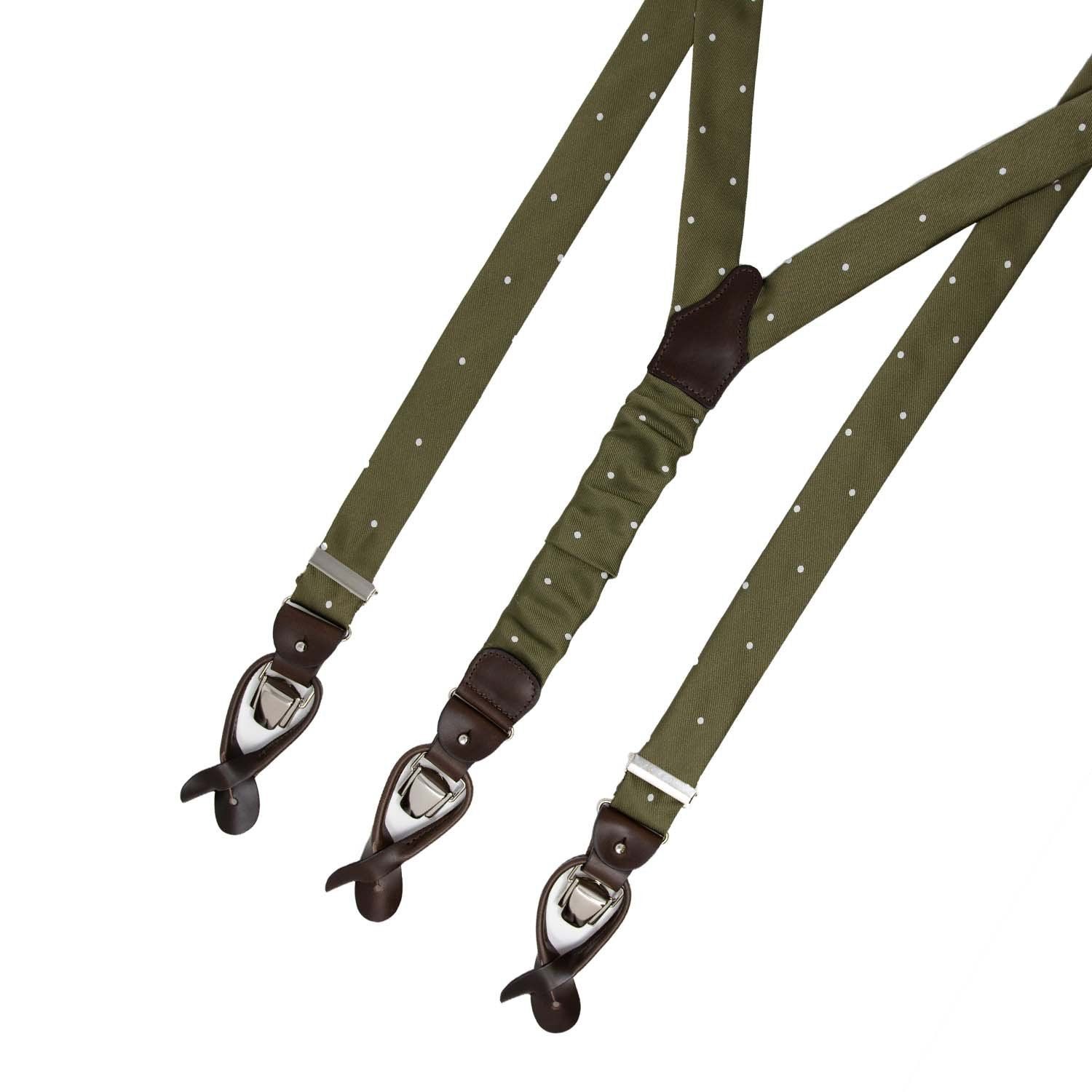 Olive Green Jaquard Dots Silk Suspenders