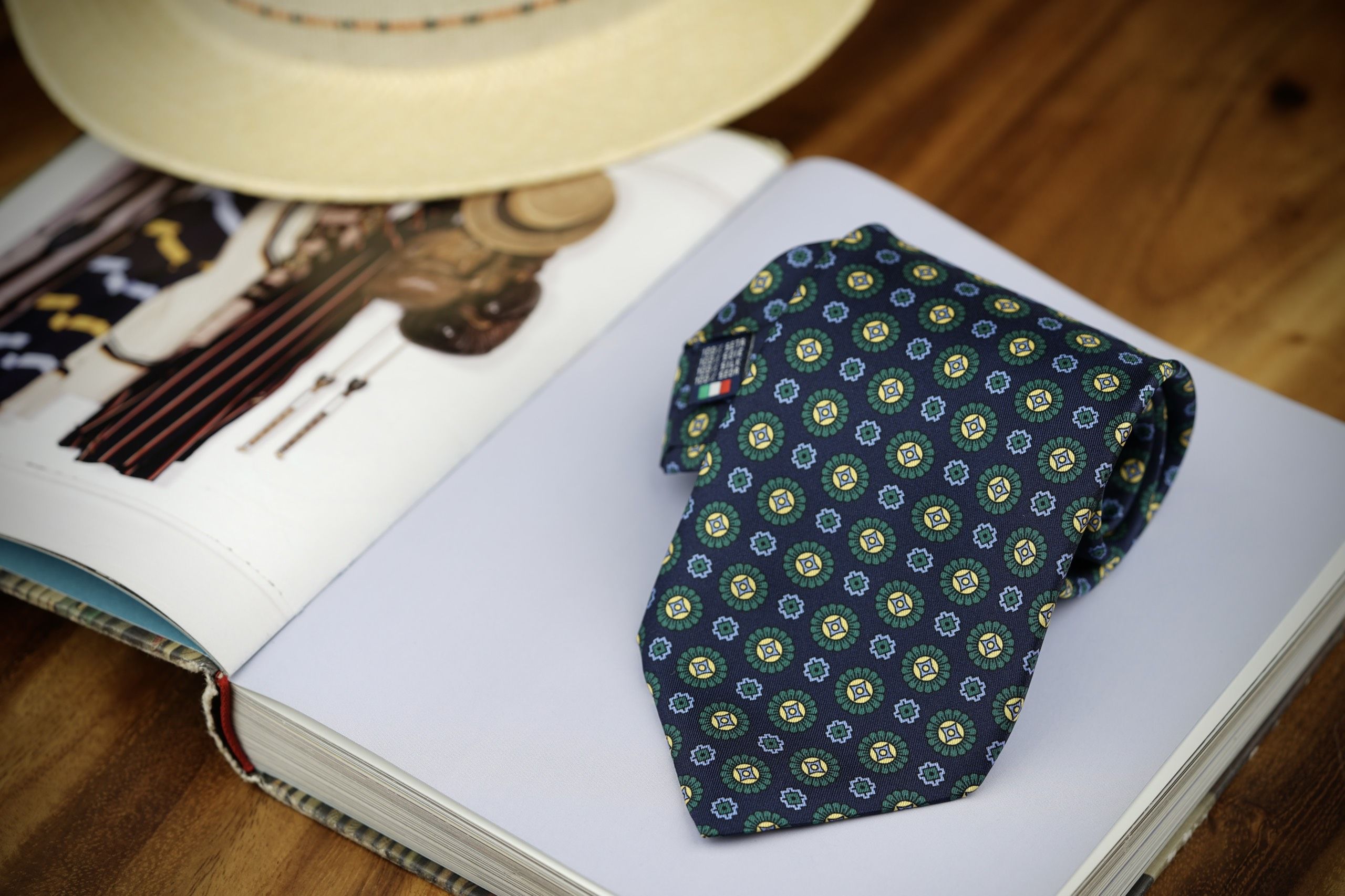 Blue and Green Medallions Silk Tie