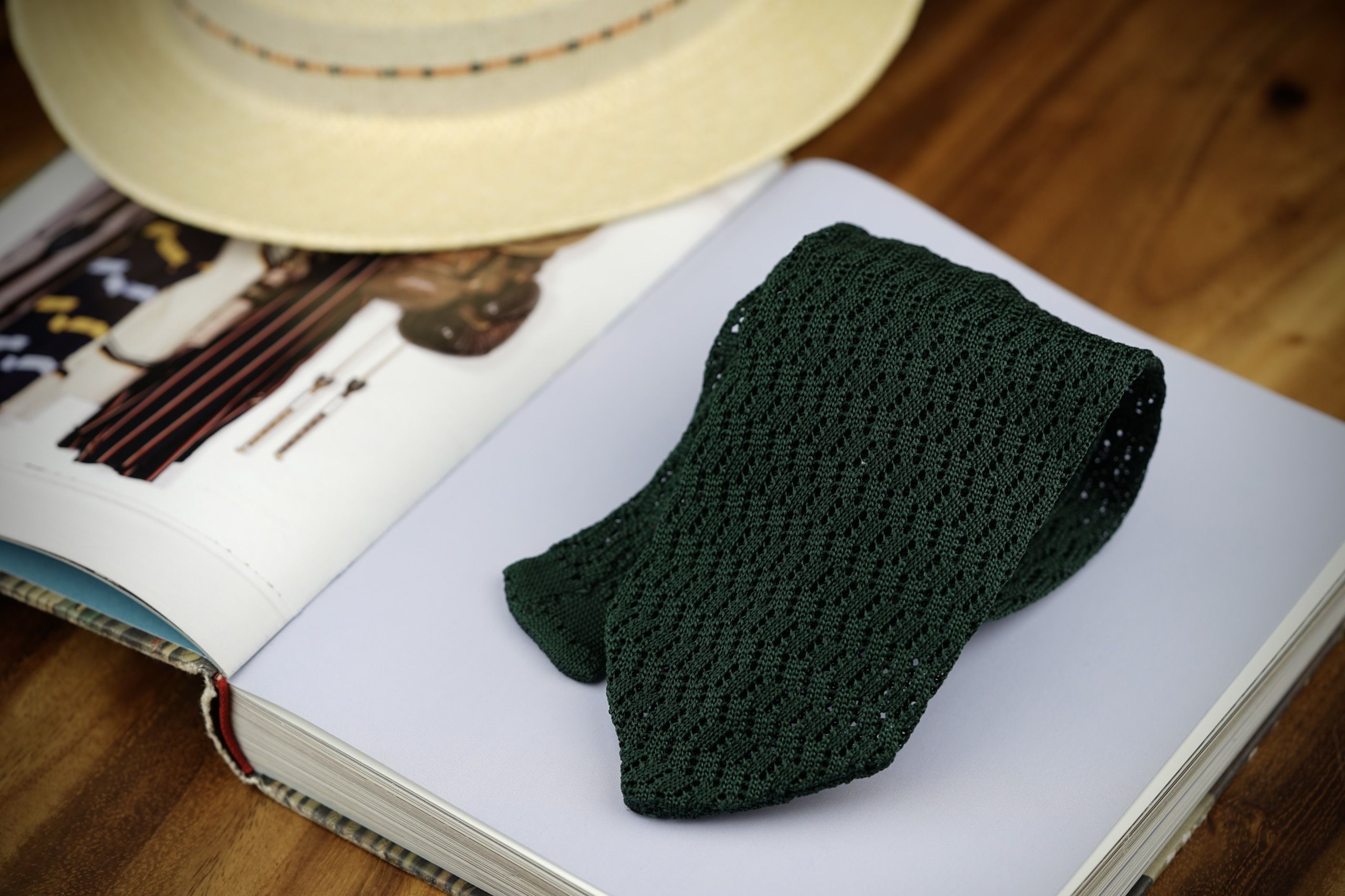 Forest Green Zig Zag V Point Knitted Tie