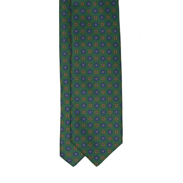 Green with Blue Flowers Pattern Silk Tie