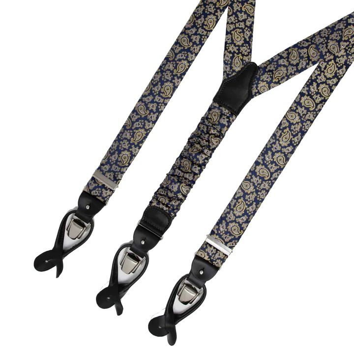 Blue and Gold Paisley Jacquard Silk Suspenders