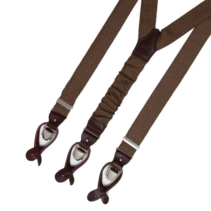 Brown Square Patterns Silk Suspenders