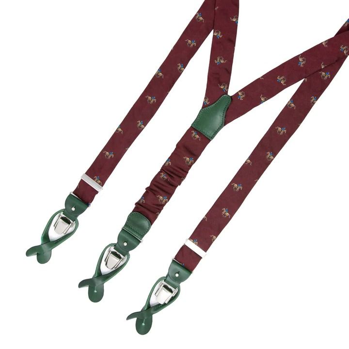 Burgundy Horses Pattern Jacquard Silk Suspenders