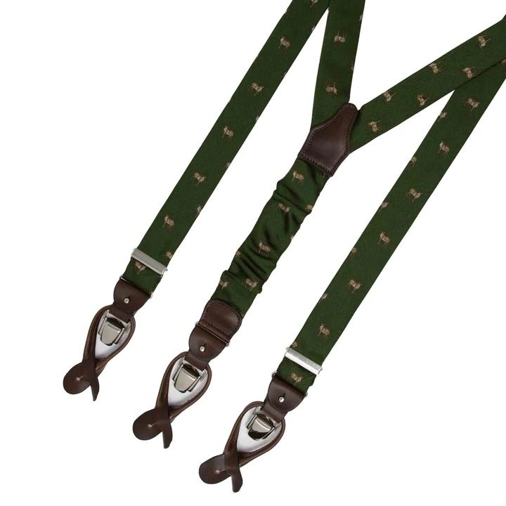 Green with Deers Pattern Silk Suspenders