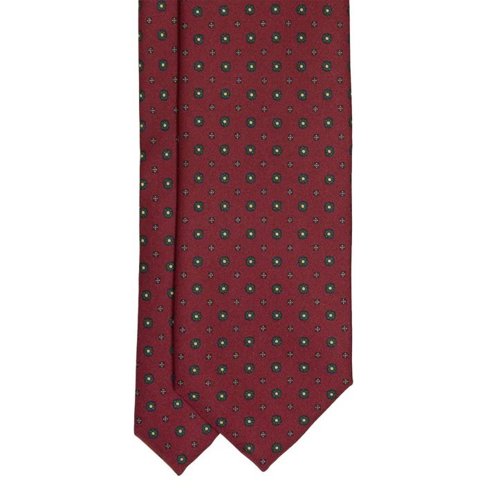 Burgundy with Small Flowers Pattern Silk Tie