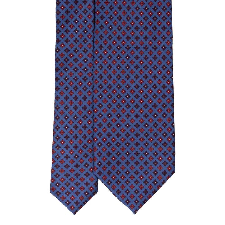 Dusty Blue with Red Square Dots Pattern Silk Tie