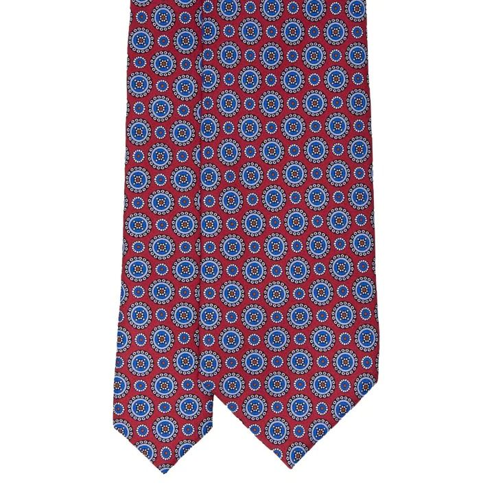 Red with Light Blue Round Pattern Silk Tie