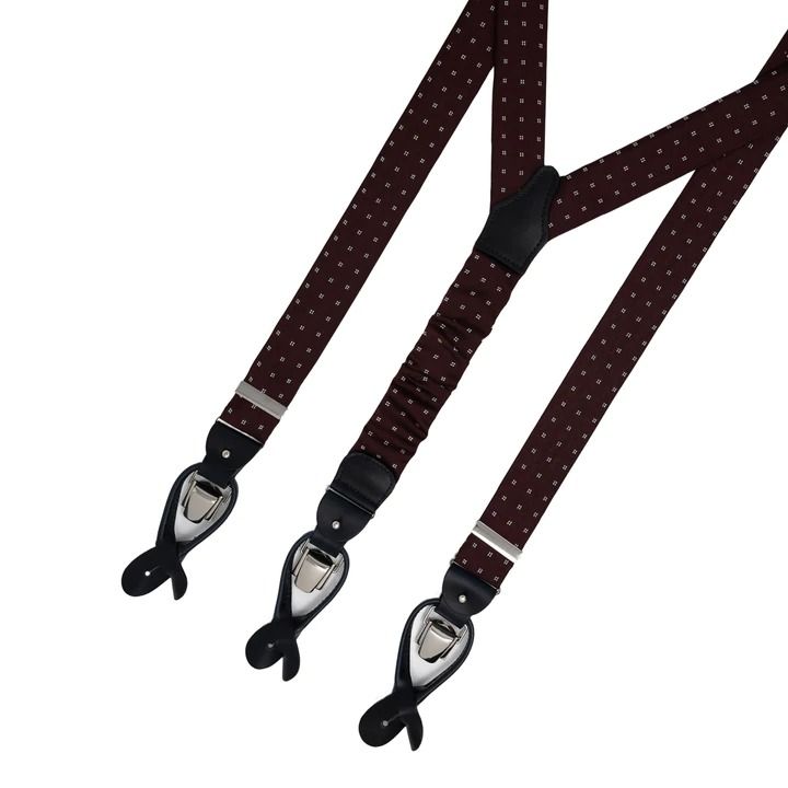 Burgundy with Square Polka Dots Silk Jacquard Suspenders