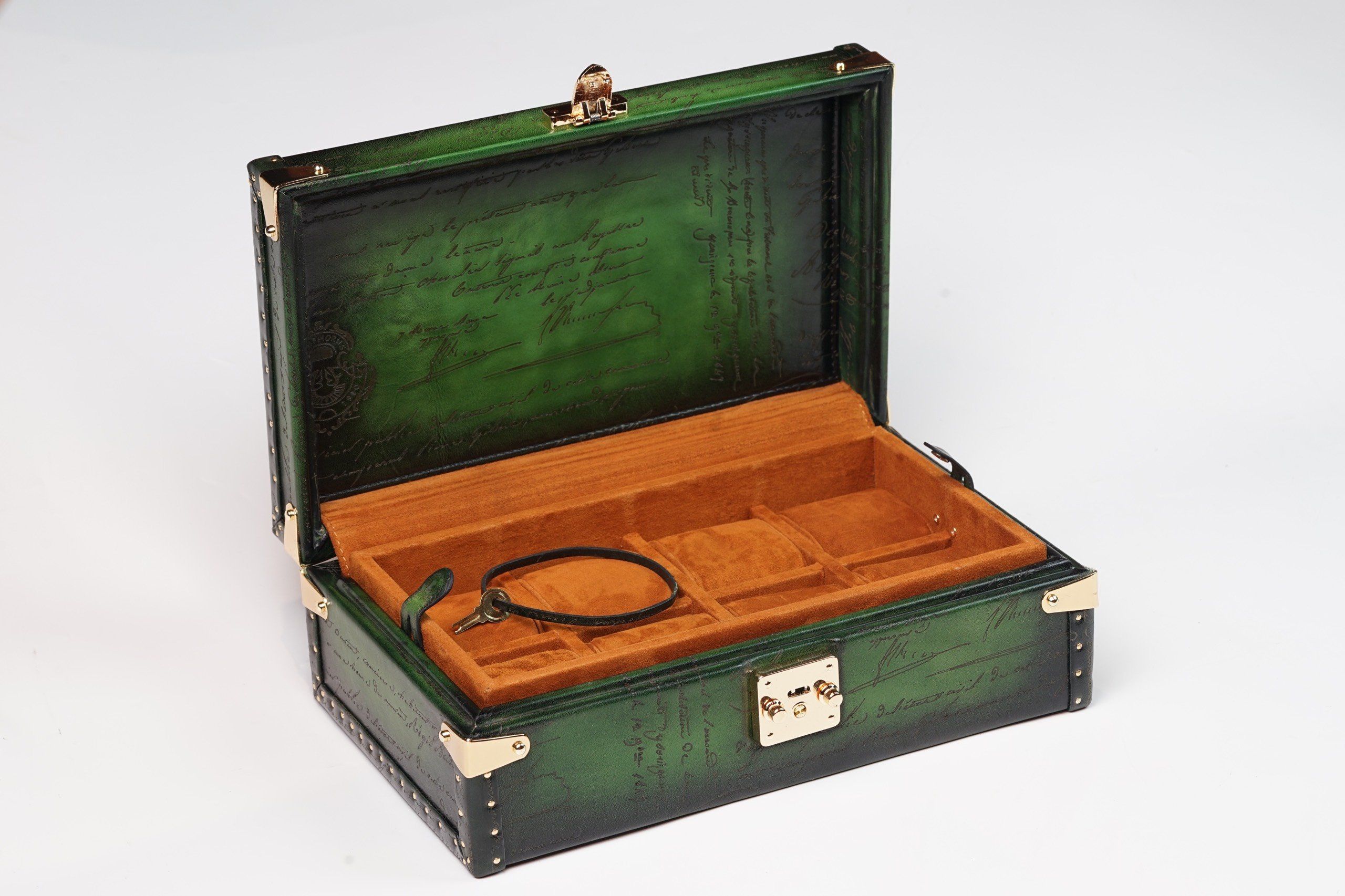 PETRA WATCH CASE - PARCHMENT DARK GREEN For 8 Watches