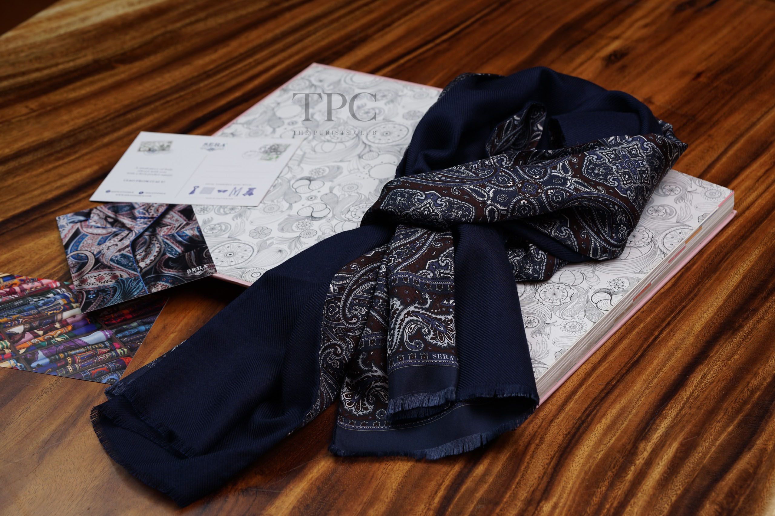 Brown and Navy Paisley Cashmere & Silk Scarf