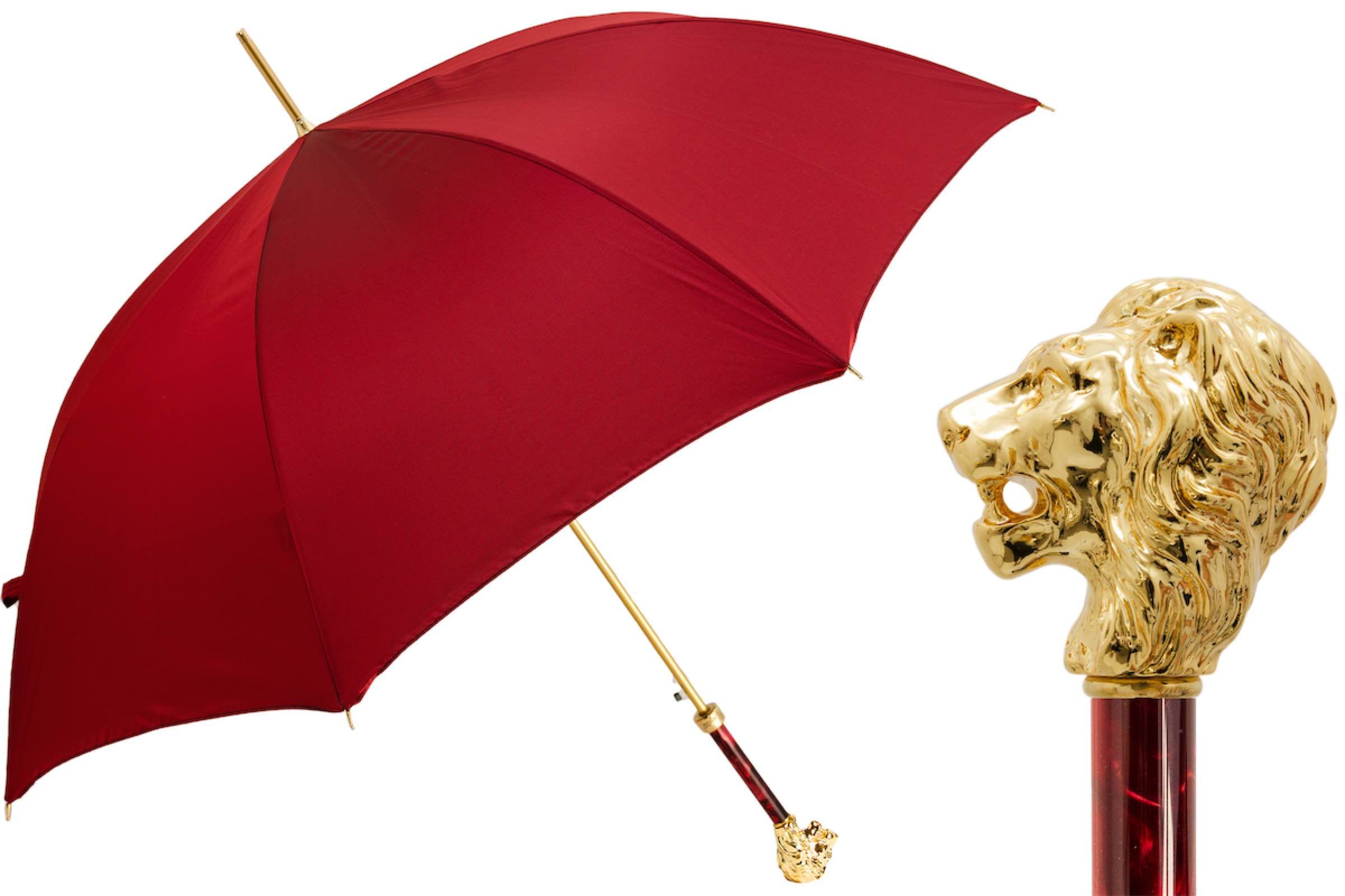Passoti - RED UMBRELLA WITH GOLD LION HANDLE, WITH CASE AND RING