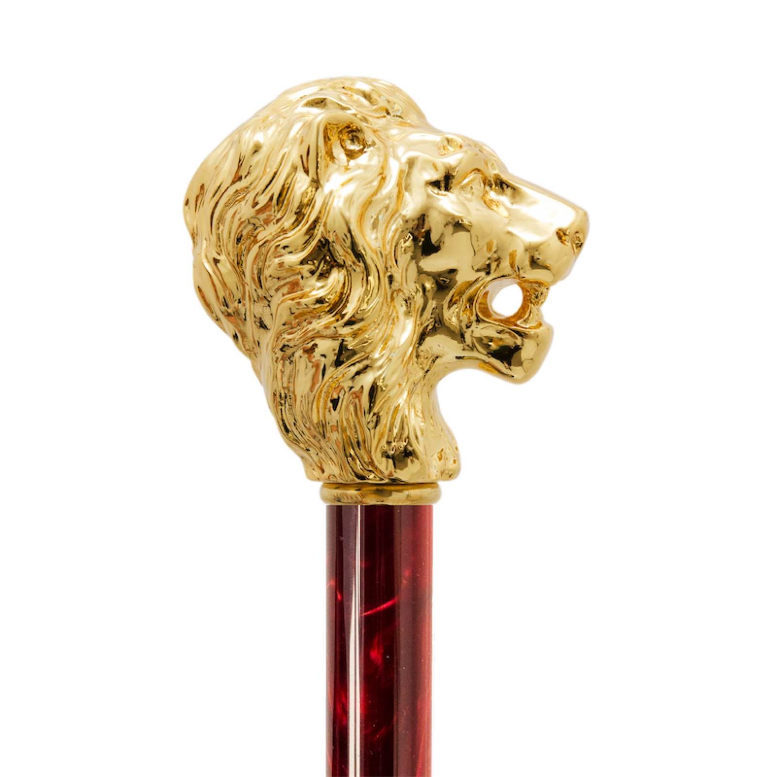 Passoti - RED UMBRELLA WITH GOLD LION HANDLE, WITH CASE AND RING