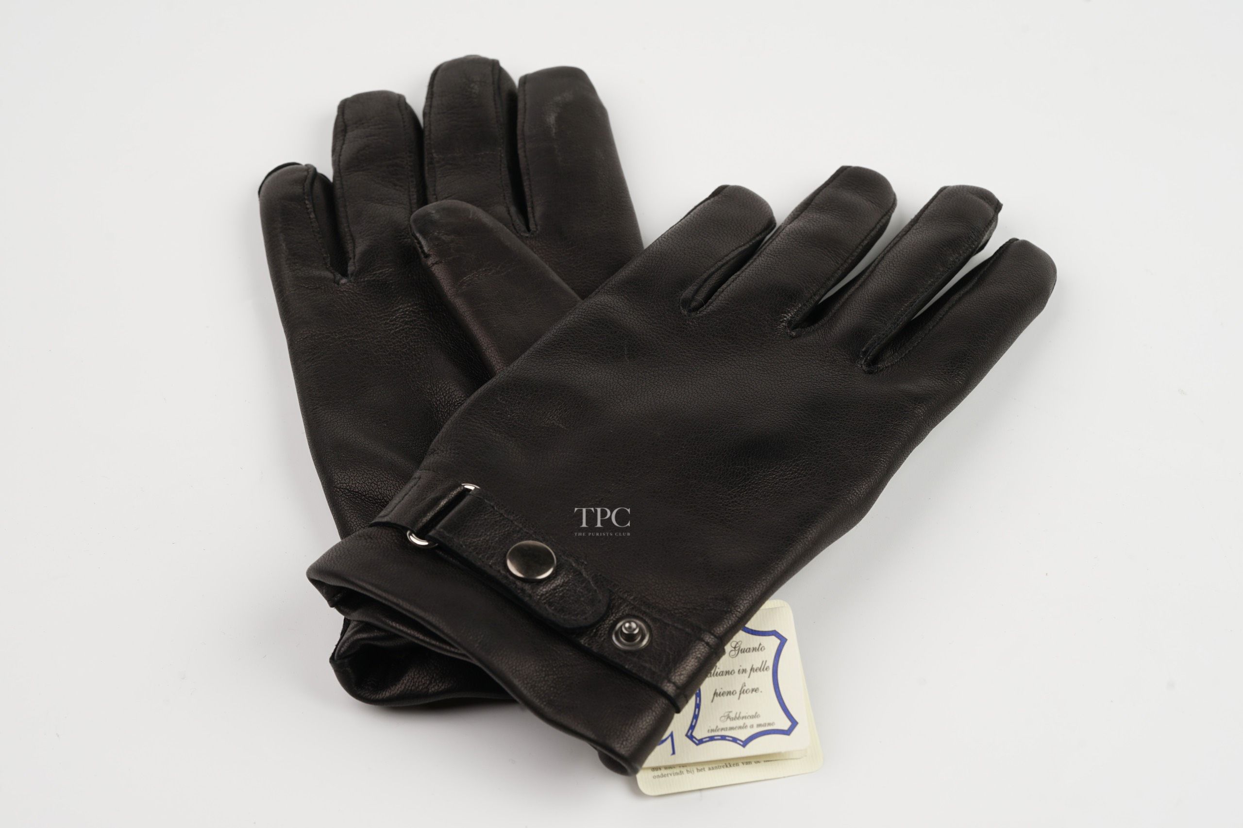 OMEGAGloves 2003/720. MAN LEATHER GLOVE WITH/BELT AND ELASTIC, LINING WOOL./BLACK.