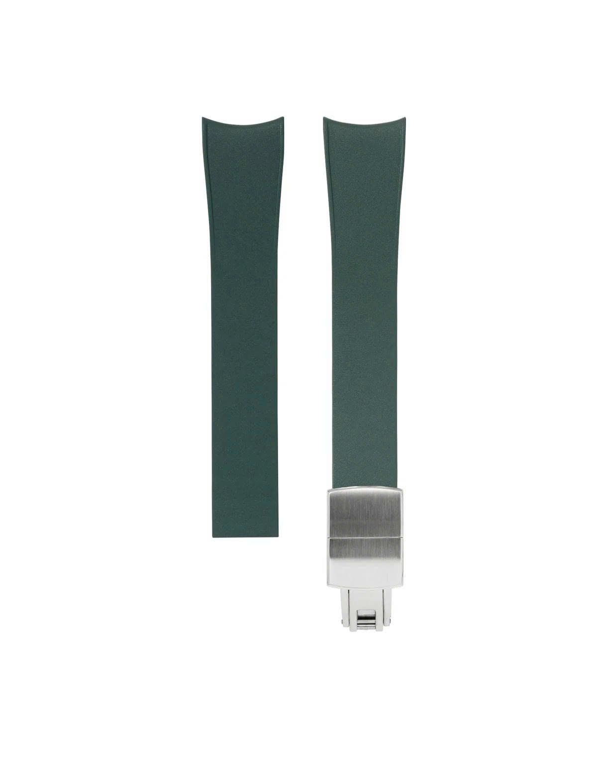 Emerald Green Curved Rubber CTS Strap 20-16 / Silver (Steel)