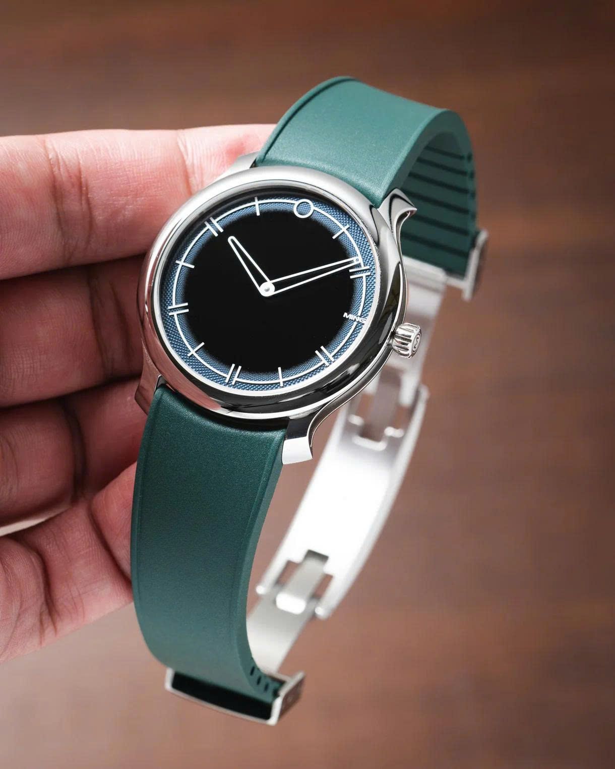 Emerald Green Curved Rubber CTS Strap 20-16 / Silver (Steel)
