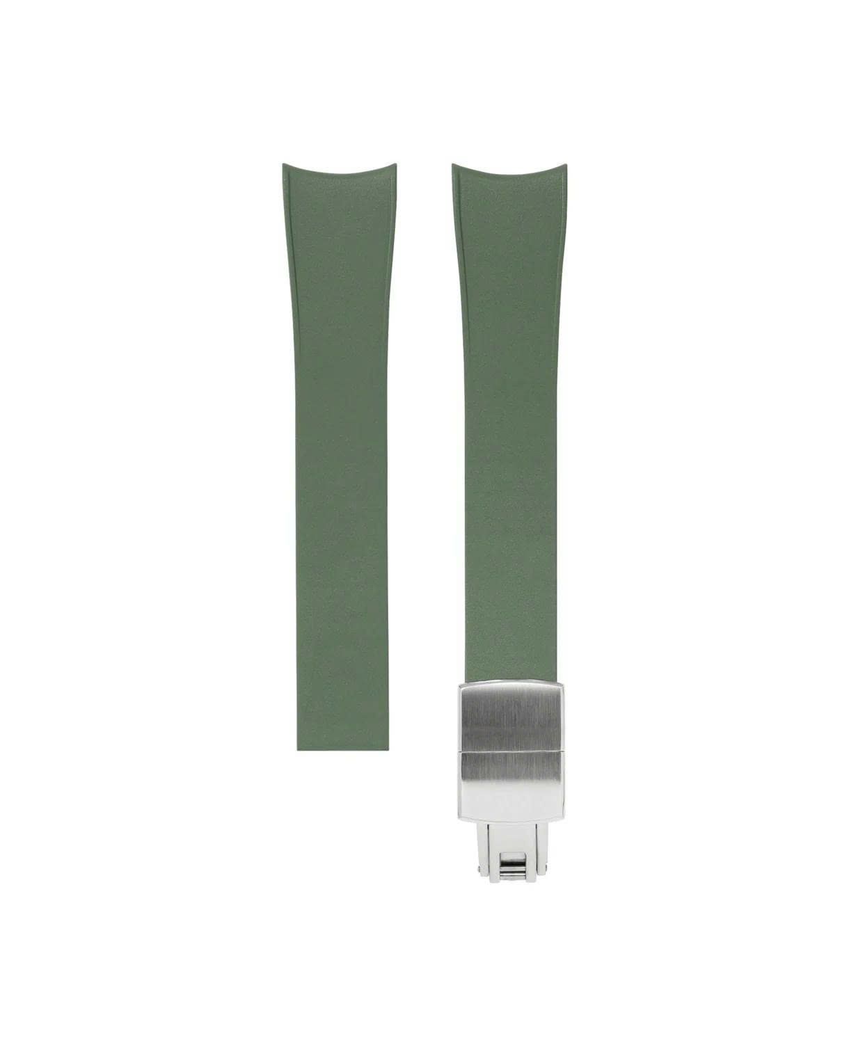 Olive Green Curved Rubber CTS Strap 20.21-16 / Silver (Steel)