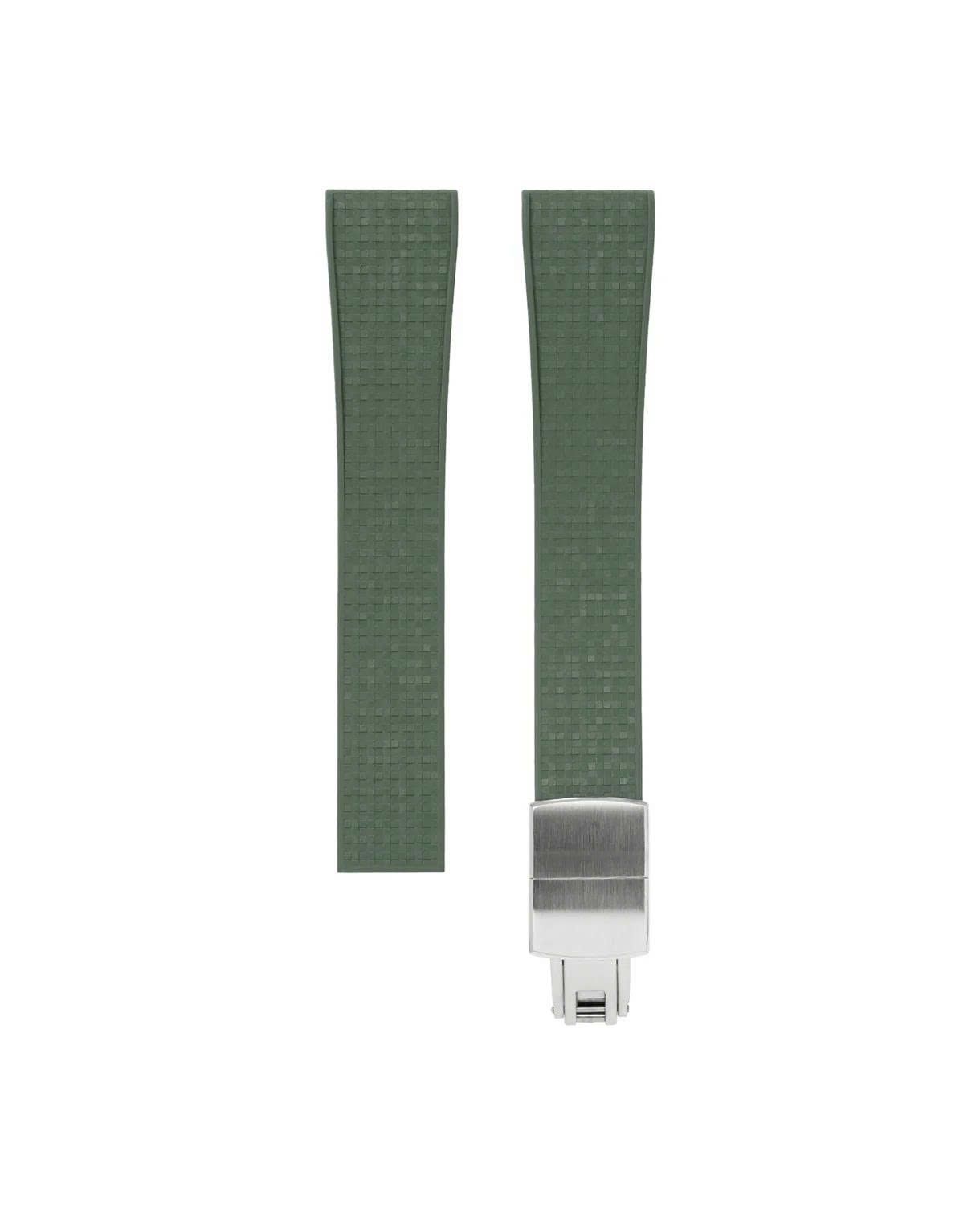 Olive Green Mosaic Rubber CTS Strap 20.21-16 / Silver (Steel)