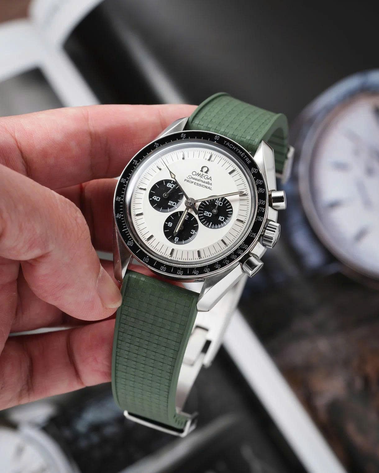 Olive Green Mosaic Rubber CTS Strap 20.21-16 / Silver (Steel)