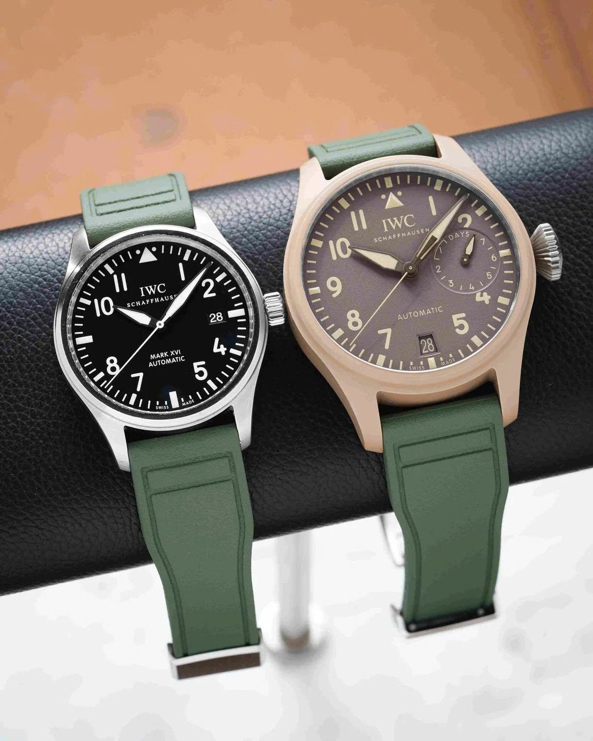 Olive Green Pilot Rubber CTS Strap 20-16 / Silver (Steel)