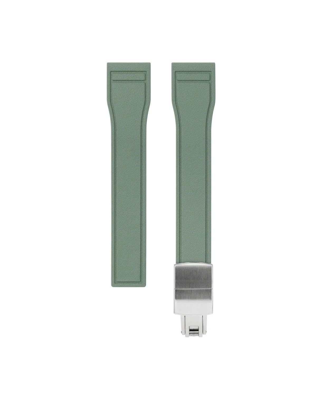 Olive Green Pilot Rubber CTS Strap 20-16 / Silver (Steel)