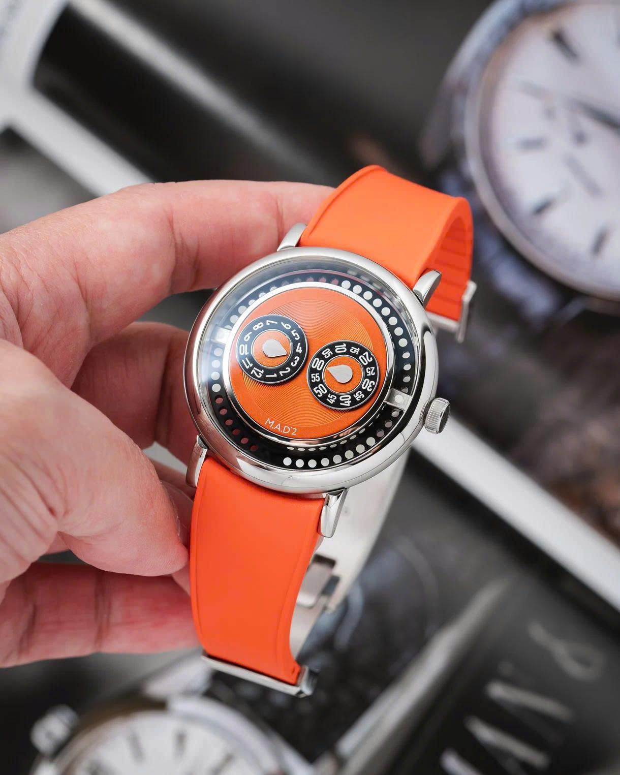 Orange Curved Rubber CTS Strap 20-16 / Silver (Steel)