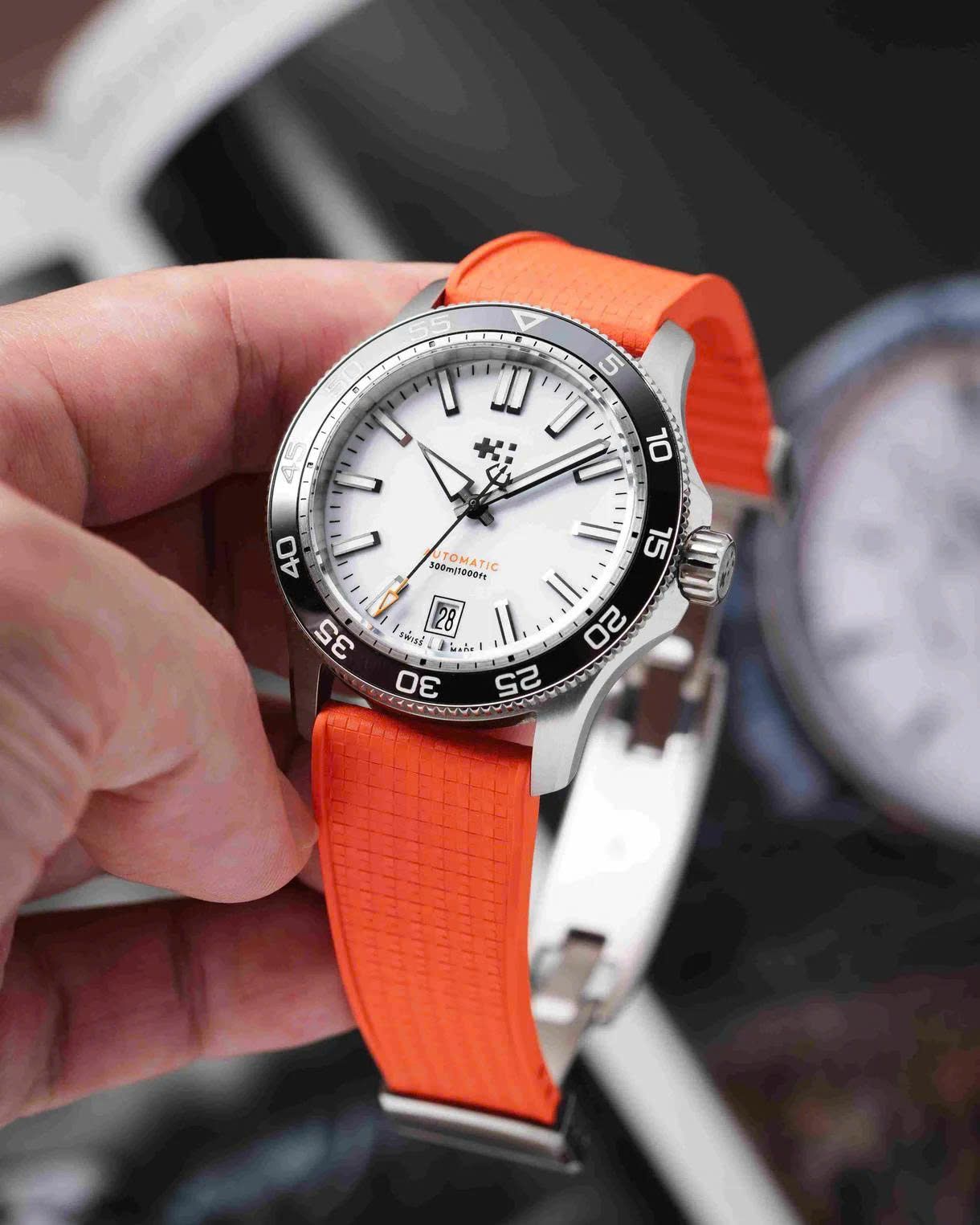 Orange Mosaic Rubber CTS Strap 20-16 / Silver (Steel)